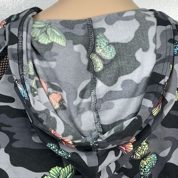 Sommer Ray Hoodie Womens Small Gray Camo & Butterflies Full Zipper Net Sleeves - Picture 8 of 13